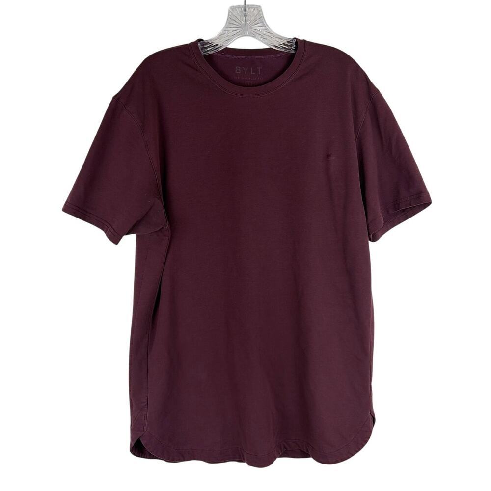 Bylt Men Short Sleeve Shirt The Overlay Tee Size Large Maroon Purple Performance